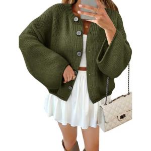 Saodimallsu Women 2025 Oversized Button Down Cardigan Chunky Knit Long Sleeve Sweater(Army Green)