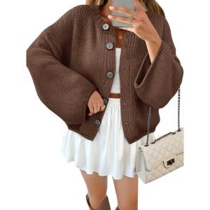 Saodimallsu Women 2025 Oversized Button Down Cardigan Chunky Knit Long Sleeve Sweater(Coffee)