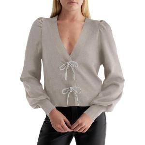 Saodimallsu Womens Bow Button Front Cardigan Sweaters V Neck Cropped Knit Sweater(Apricot)