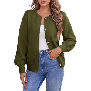 Saodimallsu Womens Button Down Cardigan Sweaters Crew Neck Long Sleeve Open Front Loose Fall Soft Knit Sweater Coats(Army Green)