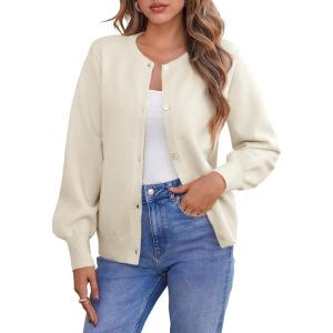 Saodimallsu Womens Button Down Cardigan Sweaters Crew Neck Long Sleeve Open Front Loose Fall Soft Knit Sweater Coats(Beige)