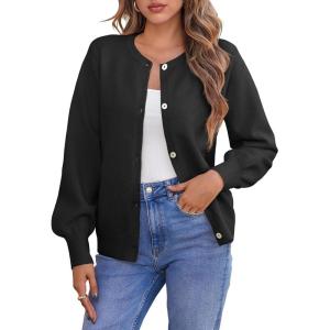Saodimallsu Womens Button Down Cardigan Sweaters Crew Neck Long Sleeve Open Front Loose Fall Soft Knit Sweater Coats(Black)