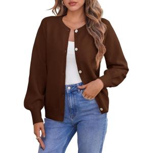 Saodimallsu Womens Button Down Cardigan Sweaters Crew Neck Long Sleeve Open Front Loose Fall Soft Knit Sweater Coats(Coffee)