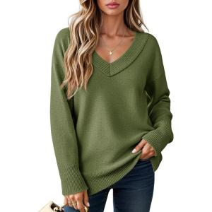 Saodimallsu Womens Fall Tunic Sweaters Long Sleeve Chunky Knit V Neck Casual Loose Fit Pullover Tops(Army Green)