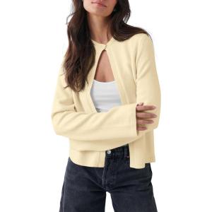 Saodimallsu Womens Lightweight Cardigans Open Front Long Sleeve One Button Casual Crewneck Loose Knit Shrug Sweater(Apricot)