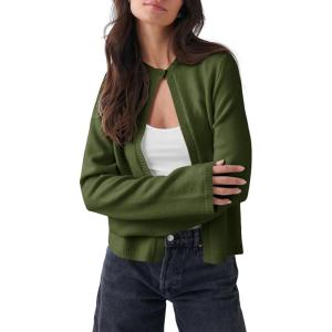 Saodimallsu Womens Lightweight Cardigans Open Front Long Sleeve One Button Casual Crewneck Loose Knit Shrug Sweater(Army Green)