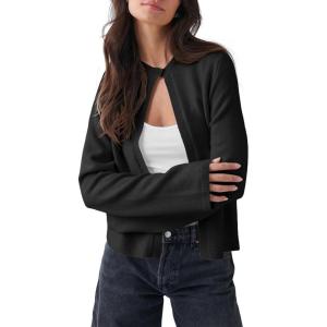 Saodimallsu Womens Lightweight Cardigans Open Front Long Sleeve One Button Casual Crewneck Loose Knit Shrug Sweater(Black)