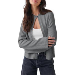 Saodimallsu Womens Lightweight Cardigans Open Front Long Sleeve One Button Casual Crewneck Loose Knit Shrug Sweater(Gray)