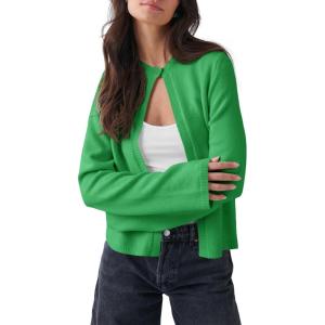 Saodimallsu Womens Lightweight Cardigans Open Front Long Sleeve One Button Casual Crewneck Loose Knit Shrug Sweater(Green)