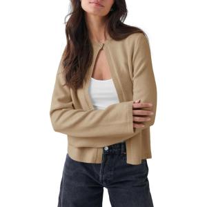 Saodimallsu Womens Lightweight Cardigans Open Front Long Sleeve One Button Casual Crewneck Loose Knit Shrug Sweater(Khaki)