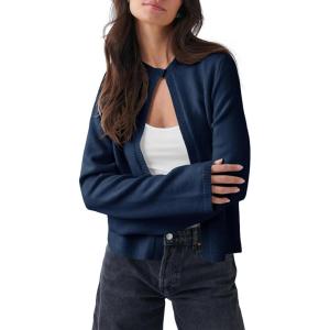 Saodimallsu Womens Lightweight Cardigans Open Front Long Sleeve One Button Casual Crewneck Loose Knit Shrug Sweater(Navy)