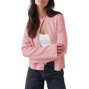 Saodimallsu Womens Lightweight Cardigans Open Front Long Sleeve One Button Casual Crewneck Loose Knit Shrug Sweater(Pink)