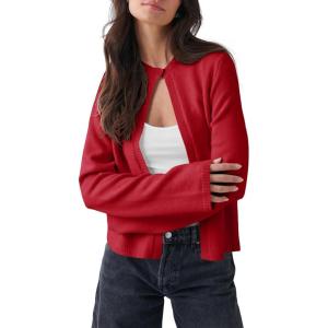 Saodimallsu Womens Lightweight Cardigans Open Front Long Sleeve One Button Casual Crewneck Loose Knit Shrug Sweater(Red)