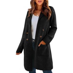 Saodimallsu Womens Long Cardigan Sweaters Open Front Knit Dressy Casual Chunky Lapel Coatigan Fall Sweater Blazer Coats(Black)