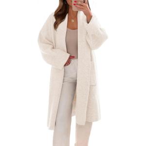 Saodimallsu Womens Long Cardigans Oversized Chunky Knit Coatigan Fall Trendy Open Front Sweater Jackets with Pockets(Apricot)