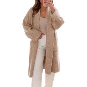 Saodimallsu Womens Long Cardigans Oversized Chunky Knit Coatigan Fall Trendy Open Front Sweater Jackets with Pockets(Camel)