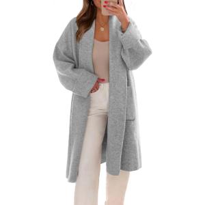 Saodimallsu Womens Long Cardigans Oversized Chunky Knit Coatigan Fall Trendy Open Front Sweater Jackets with Pockets(Light Grey)