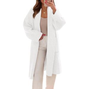 Saodimallsu Womens Long Cardigans Oversized Chunky Knit Coatigan Fall Trendy Open Front Sweater Jackets with Pockets(White)