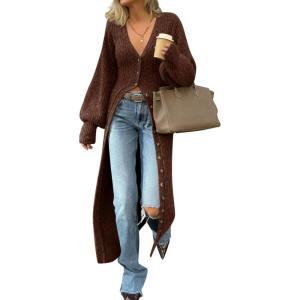 Saodimallsu Womens Long Cardigans V Neck Button Down Chunky Knit Dusters Sweater Coat Fall Trendy Maxi Sweater Dress(Brown)