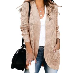 Saodimallsu Womens Loose Open Front Cardigan Long Sleeve Casual Lightweight Soft Knit Sweaters Coat with Pockets(As Show)