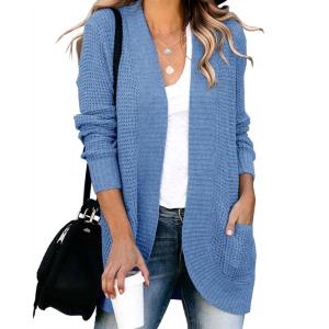 Saodimallsu Womens Loose Open Front Cardigan Long Sleeve Casual Lightweight Soft Knit Sweaters Coat with Pockets(Blue)