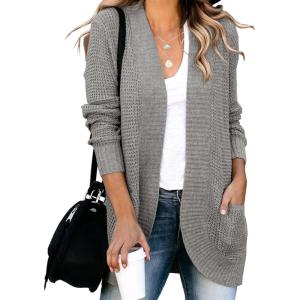 Saodimallsu Womens Loose Open Front Cardigan Long Sleeve Casual Lightweight Soft Knit Sweaters Coat with Pockets(Dark Gray)