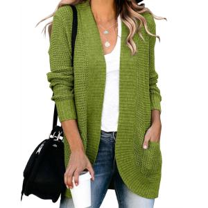 Saodimallsu Womens Loose Open Front Cardigan Long Sleeve Casual Lightweight Soft Knit Sweaters Coat with Pockets(Green)