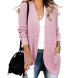 Saodimallsu Womens Loose Open Front Cardigan Long Sleeve Casual Lightweight Soft Knit Sweaters Coat with Pockets(Pink)