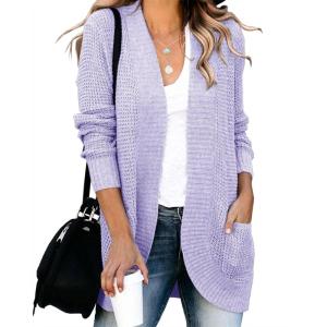 Saodimallsu Womens Loose Open Front Cardigan Long Sleeve Casual Lightweight Soft Knit Sweaters Coat with Pockets(Purple)