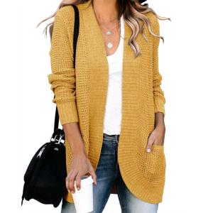 Saodimallsu Womens Loose Open Front Cardigan Long Sleeve Casual Lightweight Soft Knit Sweaters Coat with Pockets(Yellow)