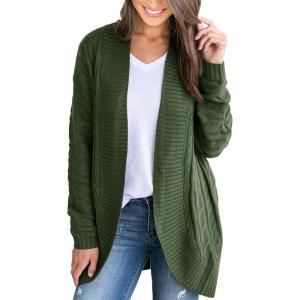 Saodimallsu Womens Loose Open Front Cardigan Long Sleeve Casual Lightweight Soft Knit Sweaters Coat with Pockets(Z Cable Army Green)