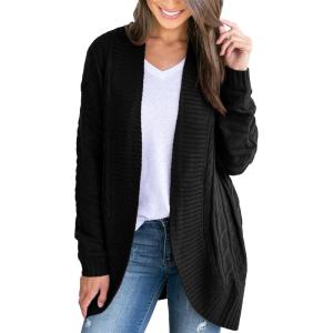 Saodimallsu Womens Loose Open Front Cardigan Long Sleeve Casual Lightweight Soft Knit Sweaters Coat with Pockets(Z Cable Black)