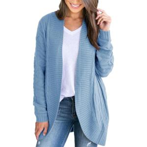 Saodimallsu Womens Loose Open Front Cardigan Long Sleeve Casual Lightweight Soft Knit Sweaters Coat with Pockets(Z Cable Blue)