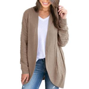 Saodimallsu Womens Loose Open Front Cardigan Long Sleeve Casual Lightweight Soft Knit Sweaters Coat with Pockets(Z Cable Dark Khaki)