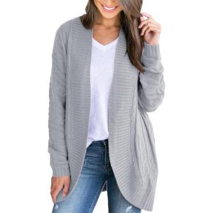 Saodimallsu Womens Loose Open Front Cardigan Long Sleeve Casual Lightweight Soft Knit Sweaters Coat with Pockets(Z Cable Grey)