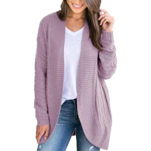 Saodimallsu Womens Loose Open Front Cardigan Long Sleeve Casual Lightweight Soft Knit Sweaters Coat with Pockets(Z Cable Light Purple)