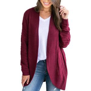 Saodimallsu Womens Loose Open Front Cardigan Long Sleeve Casual Lightweight Soft Knit Sweaters Coat with Pockets(Z Cable Purple)