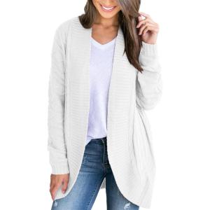 Saodimallsu Womens Loose Open Front Cardigan Long Sleeve Casual Lightweight Soft Knit Sweaters Coat with Pockets(Z Cable White)