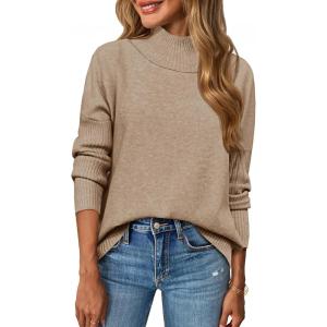 Saodimallsu Womens Mock Neck Sweater Tops Fall Long Sleeve Loose Casual Soft Knit Batwing Pullover Sweaters(Apricot)
