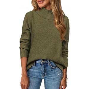 Saodimallsu Womens Mock Neck Sweater Tops Fall Long Sleeve Loose Casual Soft Knit Batwing Pullover Sweaters(Army Green)