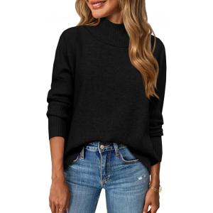 Saodimallsu Womens Mock Neck Sweater Tops Fall Long Sleeve Loose Casual Soft Knit Batwing Pullover Sweaters(Black)