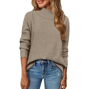 Saodimallsu Womens Mock Neck Sweater Tops Fall Long Sleeve Loose Casual Soft Knit Batwing Pullover Sweaters(Khaki)