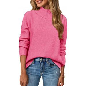 Saodimallsu Womens Mock Neck Sweater Tops Fall Long Sleeve Loose Casual Soft Knit Batwing Pullover Sweaters(Pink)