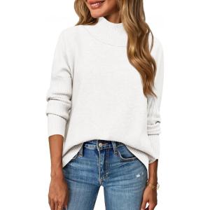 Saodimallsu Womens Mock Neck Sweater Tops Fall Long Sleeve Loose Casual Soft Knit Batwing Pullover Sweaters(White)