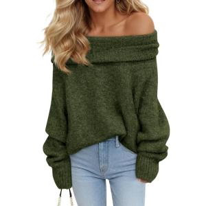 Saodimallsu Womens Off The Shoulder Sweaters Oversized Long Sleeve Loose Ribbed Knit Fall Trendy Pullover Tops(Army Green)