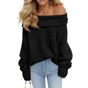 Saodimallsu Womens Off The Shoulder Sweaters Oversized Long Sleeve Loose Ribbed Knit Fall Trendy Pullover Tops(Black)
