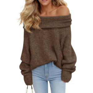 Saodimallsu Womens Off The Shoulder Sweaters Oversized Long Sleeve Loose Ribbed Knit Fall Trendy Pullover Tops(Coffee)