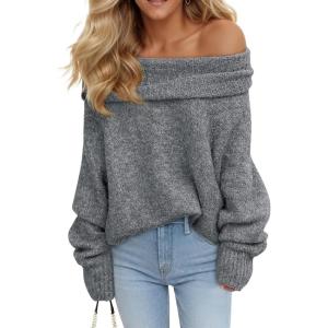 Saodimallsu Womens Off The Shoulder Sweaters Oversized Long Sleeve Loose Ribbed Knit Fall Trendy Pullover Tops(Gray)