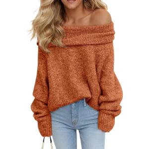 Saodimallsu Womens Off The Shoulder Sweaters Oversized Long Sleeve Loose Ribbed Knit Fall Trendy Pullover Tops(Tangerine)