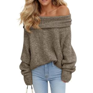 Saodimallsu Womens Off The Shoulder Sweaters Oversized Long Sleeve Loose Ribbed Knit Fall Trendy Pullover Tops(Tawny)